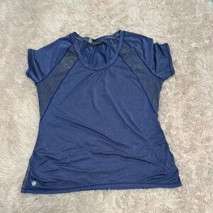 Athleta Blue Fitted V-Neck Short Sleeve Tee